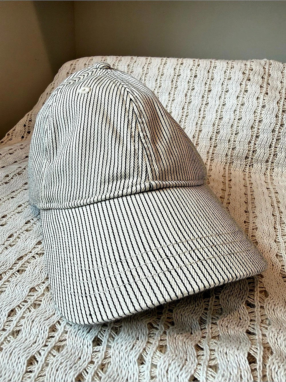 Madewell Railroad Stripe Baseball Cap White & Black NWT